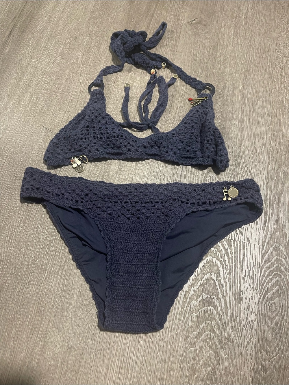 Stella McCartney Navy Crochet Two-Piece Bikini No Size Tags